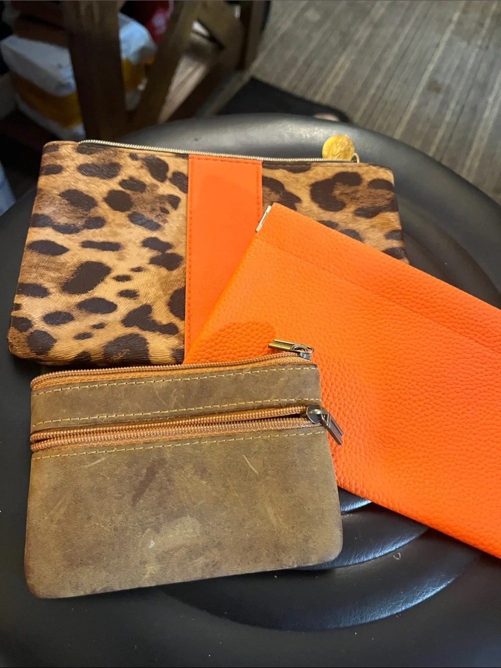 Leopard Print & Orange Leather Accent Pouch Set - Women Bags 35
